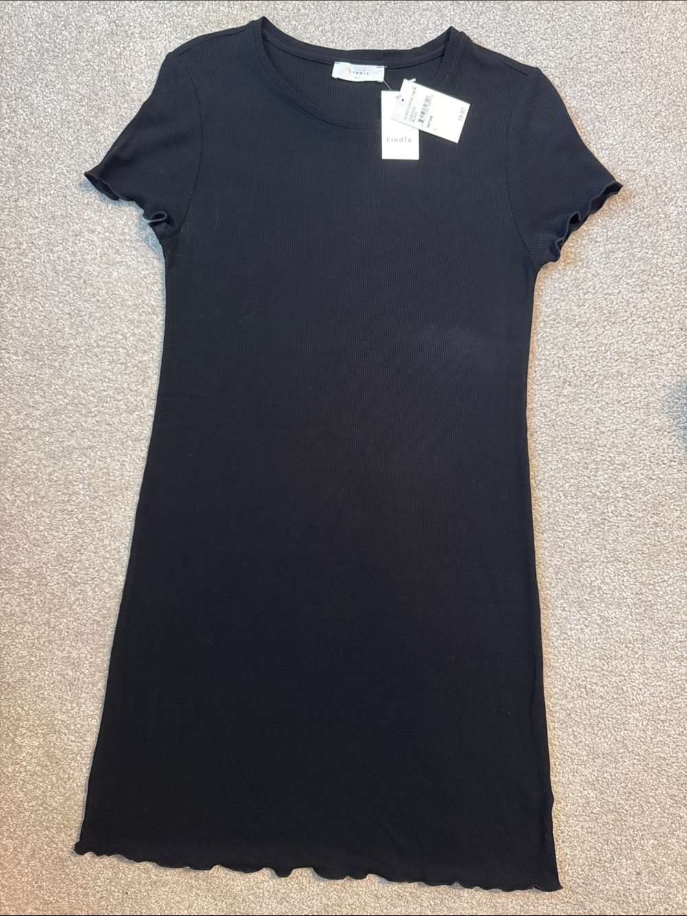 Black Ribbed Short Sleeve Knit Dress